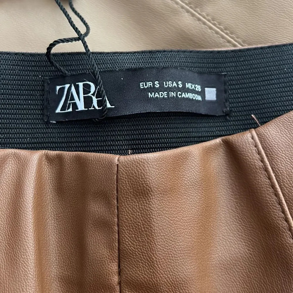ZARA | Brown | HIGH-WAISTED FAUX LEATHER LEGGINGS - Picture 8 of 11